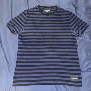 Calvin Klein Men's Striped Shirt - Black and Blue (USED)